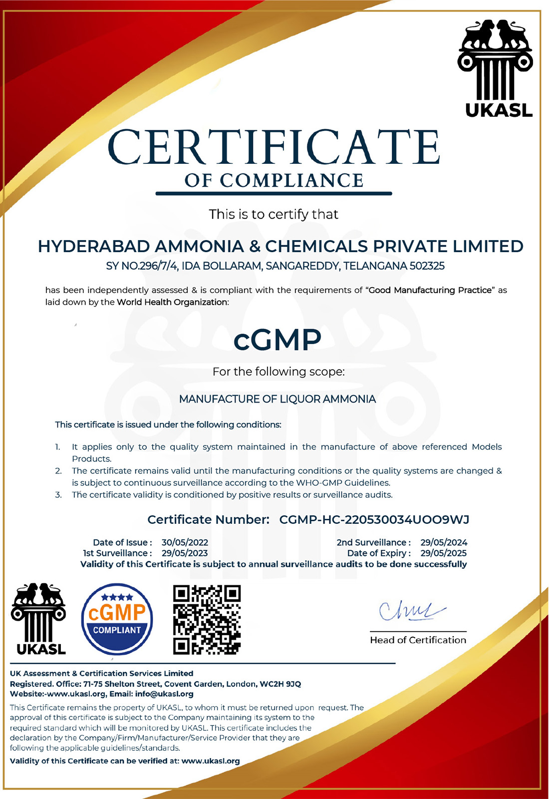 HYDERABAD AMMONIA AND CHEMICAL PVT. LTD.CGMP